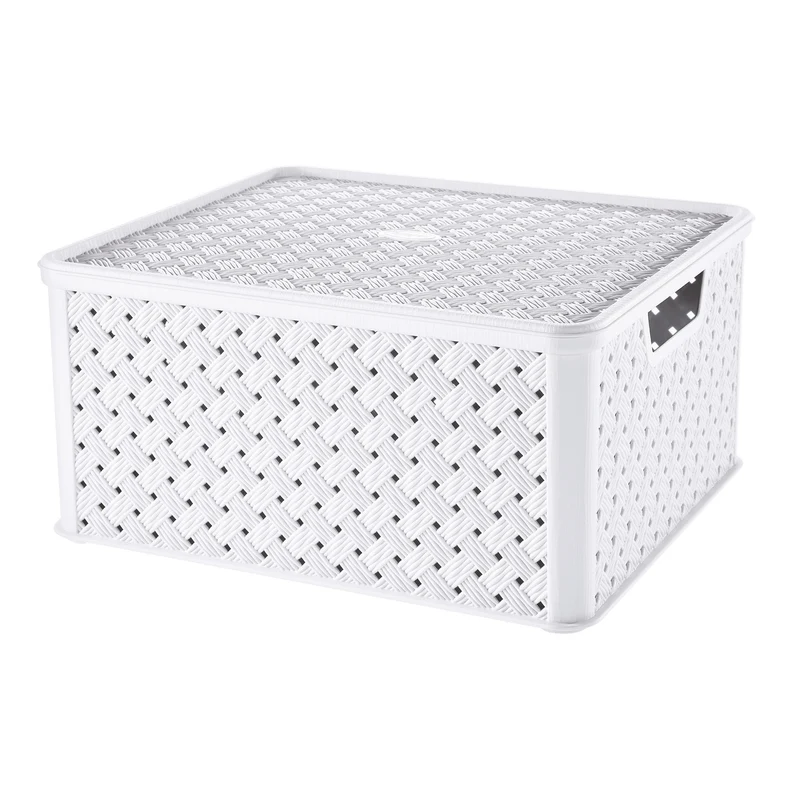 Tontarelli Scatola Contenitore Arianna con Coperchio - Grande 13L - Bianco Effetto Vimini