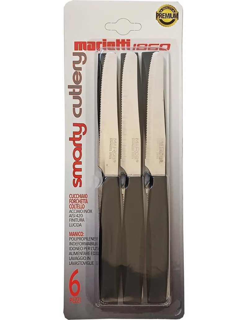 Marietti SMARTY NERO BLISTER 6 PZ. COLTELLO TAVOLA CM 11