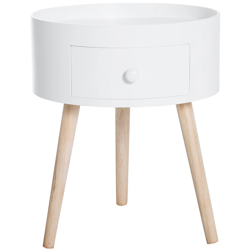 Easycomfort Tavolino da Salotto Moderno in Legno, Tavolino Rotondo con Cassetto, Tavolino da Caffè per Soggiorno e Camera, Bianco
