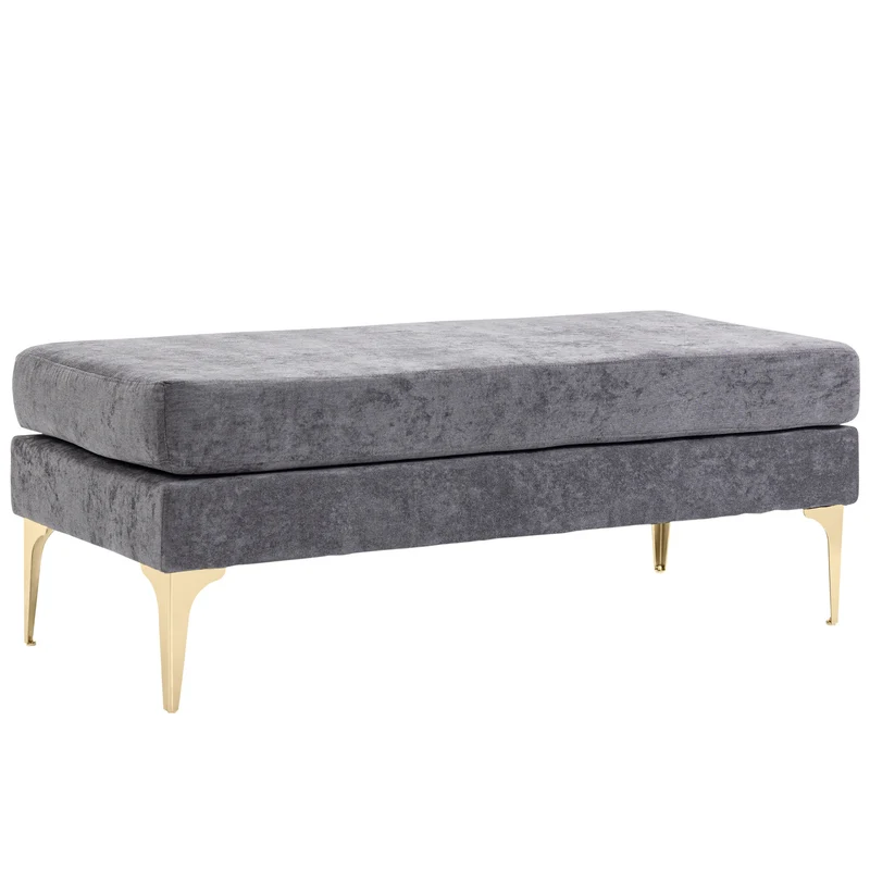 EasyComfort Panca Fondo Letto a 2 Strati in Tessuto Effetto Velluto e Acciaio, 121x50.5x46.5 cm, Grigio Scuro e Oro