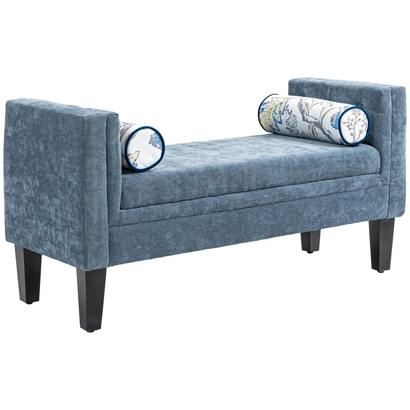 EasyComfort Panca Fondoletto con Braccioli Trapuntati e 2 Cuscini, in Ciniglia e Legno, 115.5x45x56 cm, Grigio e Nero