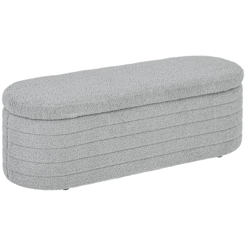 EasyComfort Panca Fondo Letto in Tessuto Teddy con Vano Contenitore, 116x41x40.5cm, Grigio Chiaro