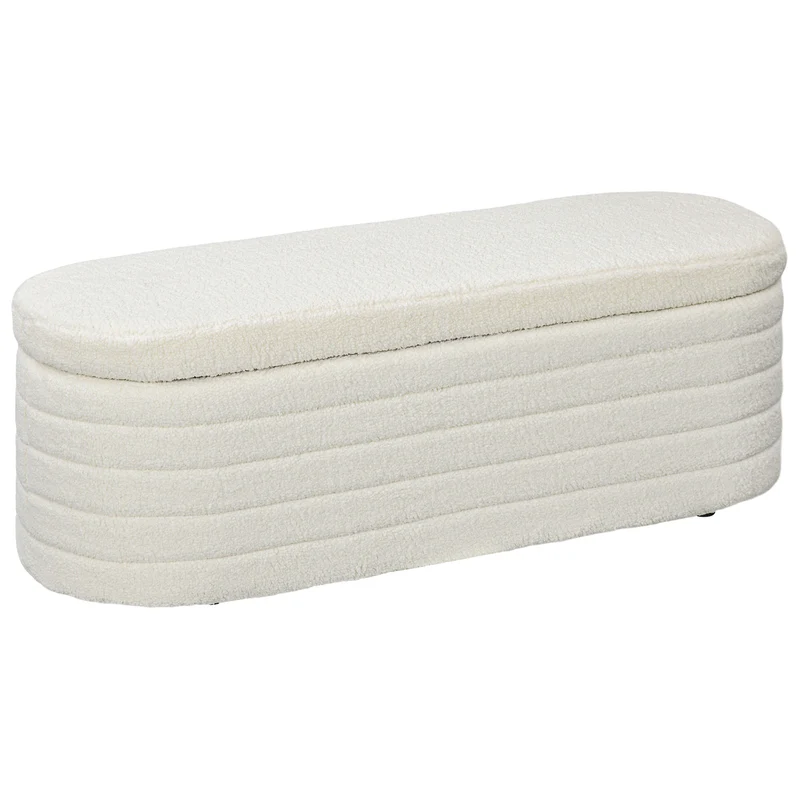 EasyComfort Panca Fondo Letto in Tessuto Teddy con Vano Contenitore per Ingresso e Camera, 116x41x40.5cm, Crema