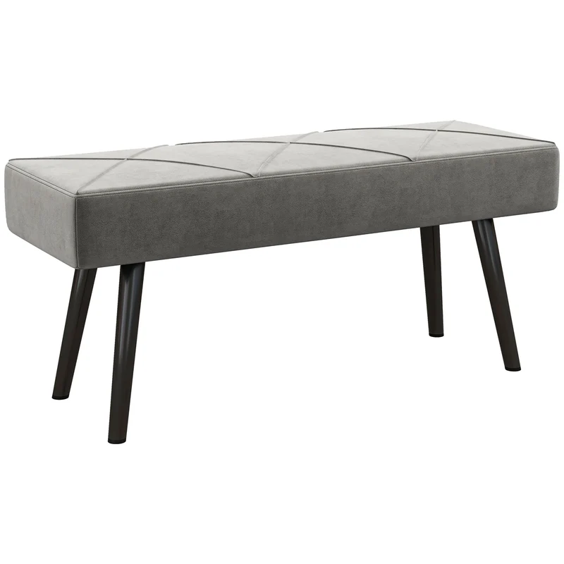 EasyComfort Panca Imbottita Fondoletto in Velluto con Gambe in Acciaio, 100x36x45cm, Grigio