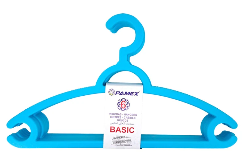 PAMEX Grucce Basic - Set da 6 Appendiabiti in Plastica, Multifunzione Salvaspazio con Ganci Laterali, Ideali per Camicie e Pantaloni