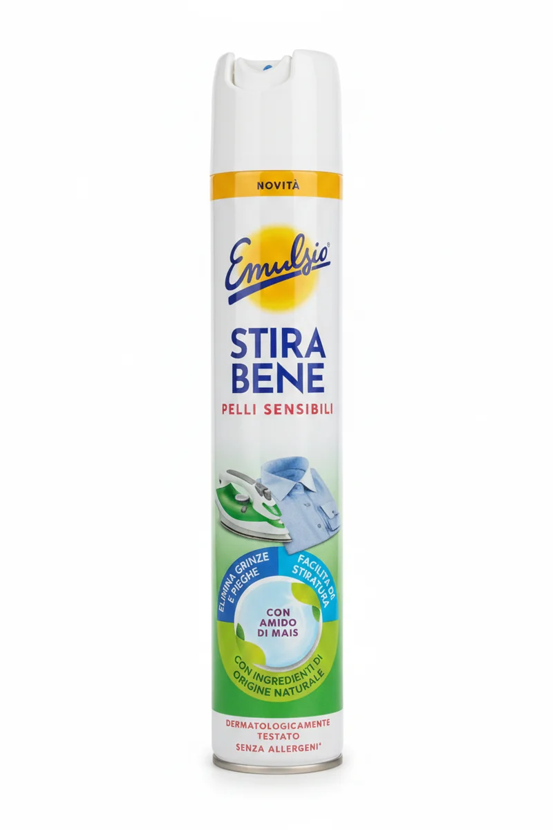 Emulsio Stira Bene Spray 480ml con Amido di Mais | Appretto Naturale Elimina Pieghe | Stiratura Facile e Protezione Fibre