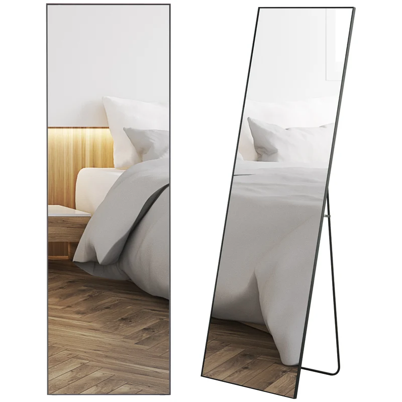 EasyComfort Specchio a Figura Intera da Parete o da Terra in Metallo e Lega di Alluminio, 50x2x161.5 cm, Nero