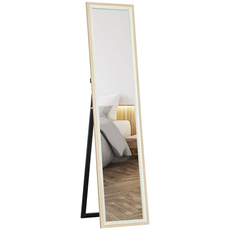 EasyComfort Specchio Moderno a Figura Intera da Parete e Autoportante, 37x157 cm, Bianco e Legno