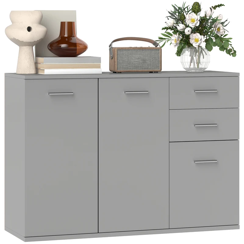 EasyComfort Credenza Moderna con 3 Armadietti e 2 Cassetti, in Legno, 106x35x76 cm, Grigio Chiaro