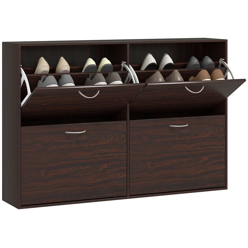EasyComfort Scarpiera Salvaspazio da 24 Paia con Mensole Regolabili e 4 Cassetti, in Legno, 120x24x81cm, Marrone