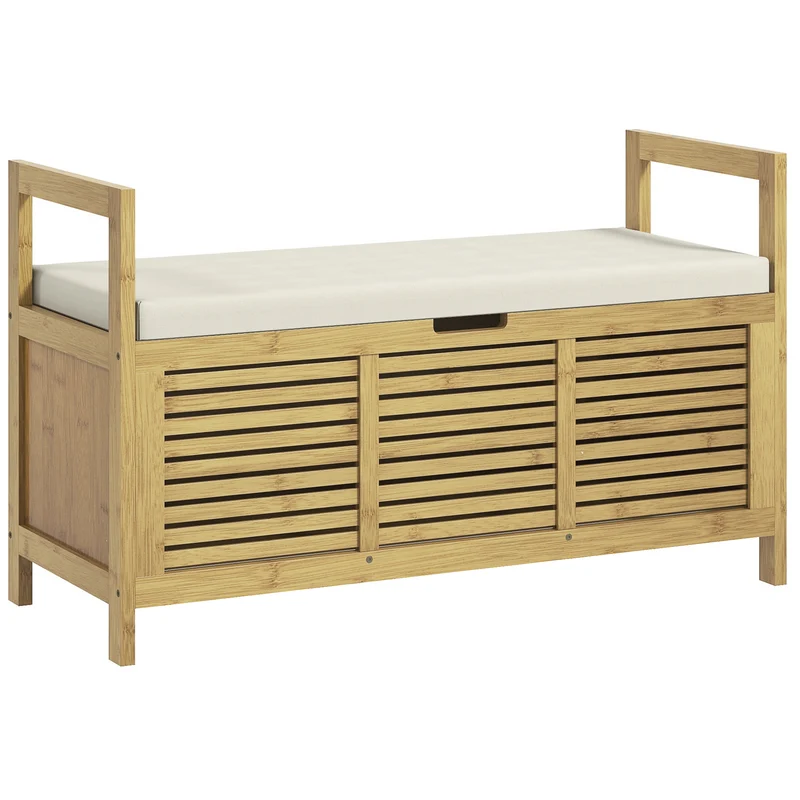 EasyComfort Panca Scarpiera a Doghe da Ingresso con Design a Ribalta, in Legno di Bambù, 100x40x60 cm