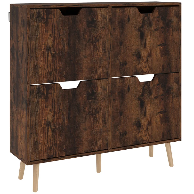 EasyComfort Mobile Scarpiera con 4 Cassetti Ribaltabili a 2 Livelli per 16 Paia, in Legno, 95x26x95 cm, Marrone