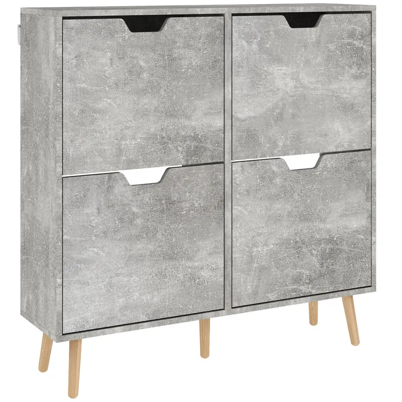 EasyComfort Mobile Scarpiera con 4 Cassetti Ribaltabili a 2 Livelli per 16 Paia, in Legno, 95x26x95 cm, Grigio