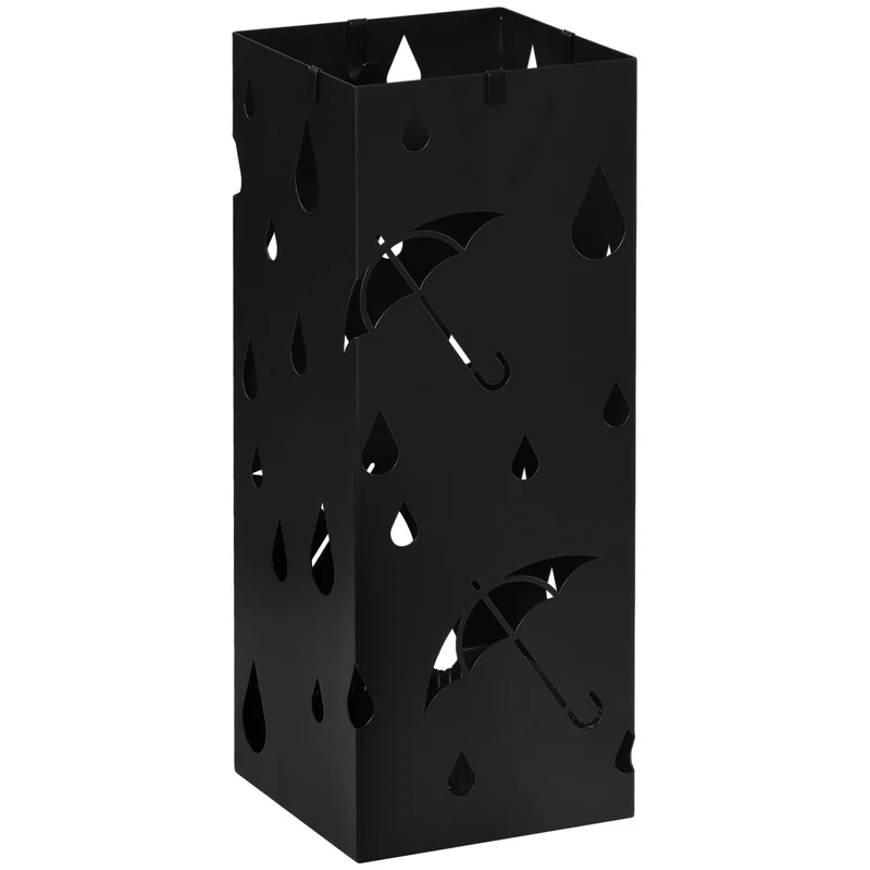 EasyComfort Portaombrelli in Metallo con 4 Ganci e Vaschetta Raccogligocce, 15.5x15.5x41cm, Nero