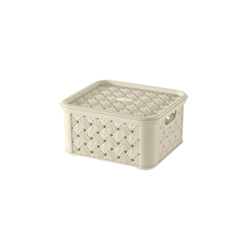Tontarelli Scatola Contenitore Arianna Angora con Coperchio - Effetto Rattan - 14.5x16.6x8.5 cm