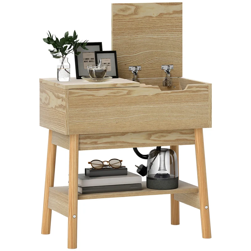 EasyComfort Tavolino da Salotto in Stile Boho con Ripiano a Scomparsa e Ripiano Aperto, in MDF, 30x60x60.5 cm, color Legno