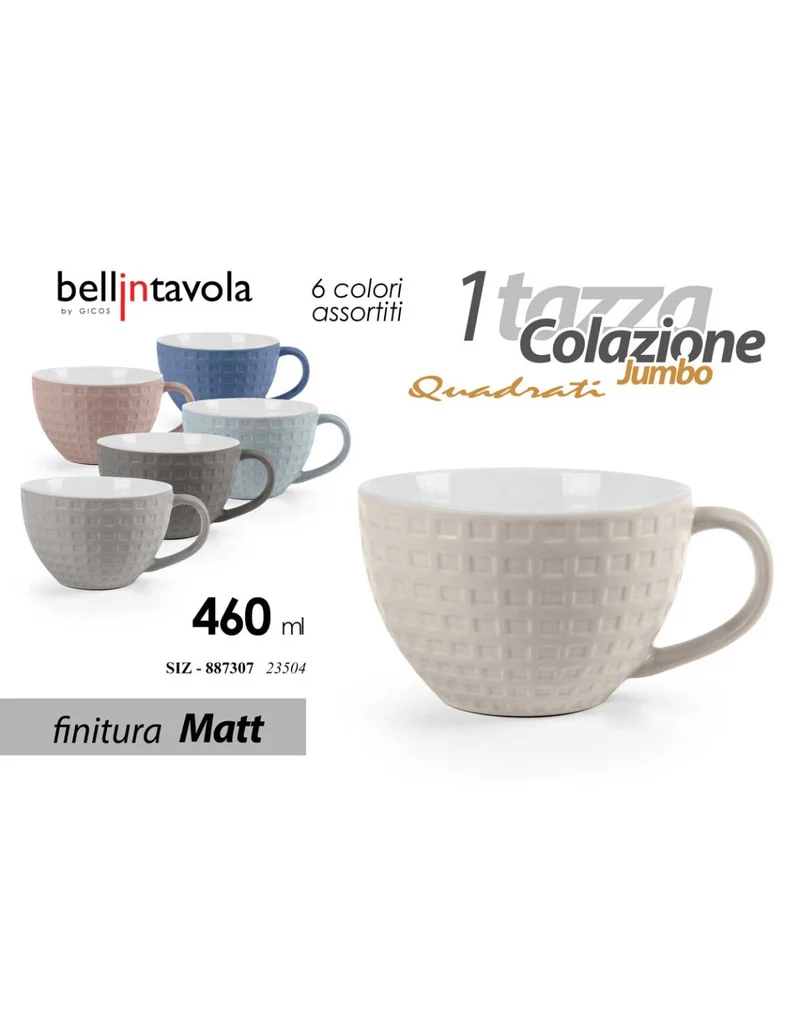 Tazza Colazione Jumbo 460 ml Quadrettata – Ceramica Opaca Matt