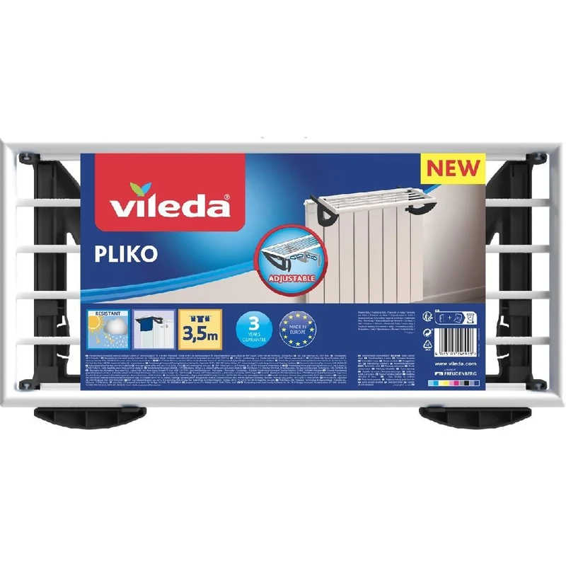 Vileda Pliko Stendibiancheria da Termosifone e Balcone in Resina | 3,5 Metri di Stenditura | Bracci Regolabili Anti-Ruggine