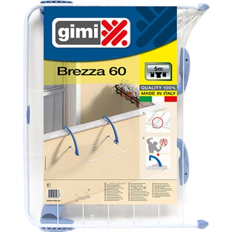 Gimi Brezza 60 Stendibiancheria da Balcone e Termosifone | 5 Metri di Stenditura | Telaio in Acciaio e Bracci in Resina Regolabili | Antigraffio