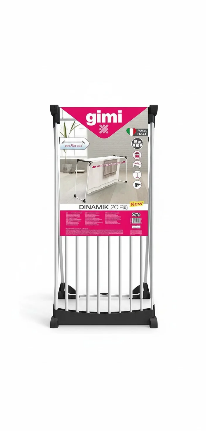GIMI Dinamik 20 più Stendibiancheria Estensibile in Acciaio Bianco – 19 Metri di Stenditura