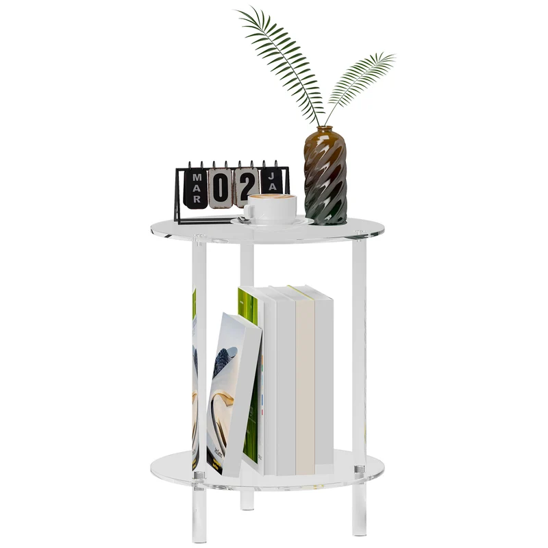 EasyComfort Tavolino Basso Rotondo a 2 Livelli in Acrilico per Interni, Ø40x50 cm, Trasparente