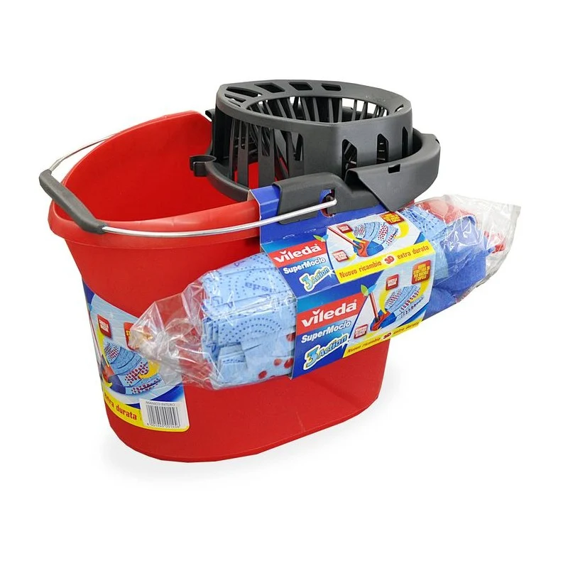Vileda SuperMocio Completo con Manico 3 Pezzi | Sistema Lavapavimenti 3 Zone | Rimuove oltre 99% di Batteri con Sola Acqua | Per Piastrelle e Legno Sigillato