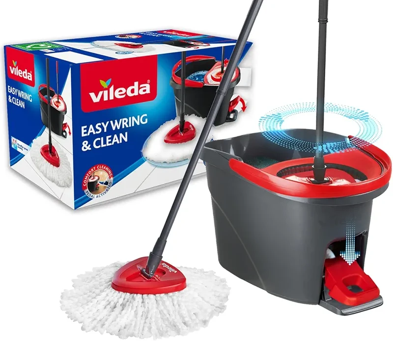 Vileda Turbo Smart Set Completo con Centrifuga a Pedale e Fiocco in Microfibra – La Soluzione Ergonomica Anti-Batterica
