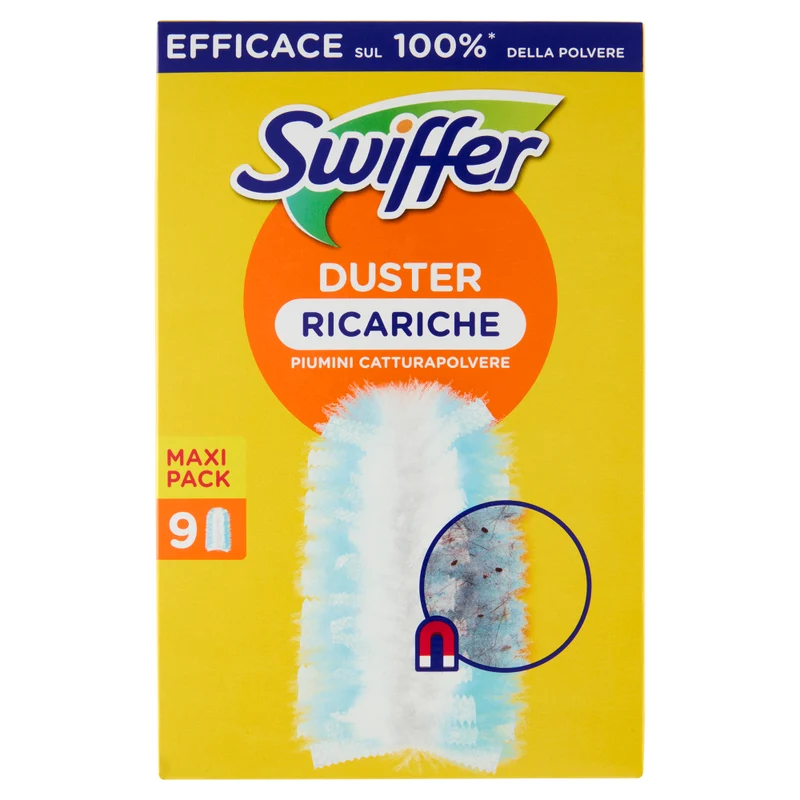 Swiffer Duster Ricariche 9 Piumini Cattura Polvere | Fibre Flessibili Azione Elettrostatica | Compatibile Manici Standard e XXL