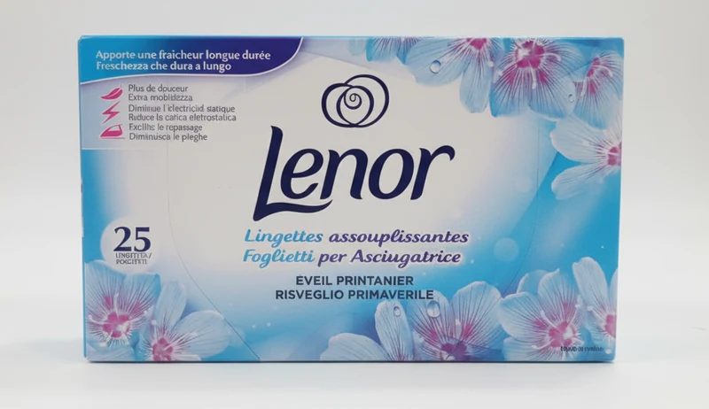 Lenor Fogli per Asciugatrice Risveglio Primaverile | 25 Foglietti Profumati | Azione Anti-Statica e Anti-Piega | Morbidezza Extra e Stiratura Facile