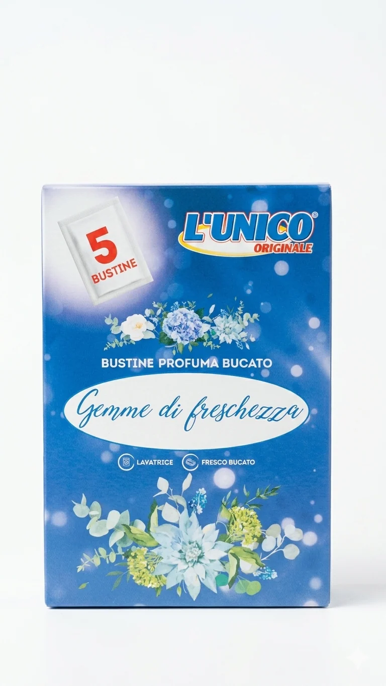 L'Unico Gemme di Freschezza Aria di Primavera | 5 Bustine Profuma Bucato Pre-dosate | Fragranza Intensa e Persistente | Per Lavatrice