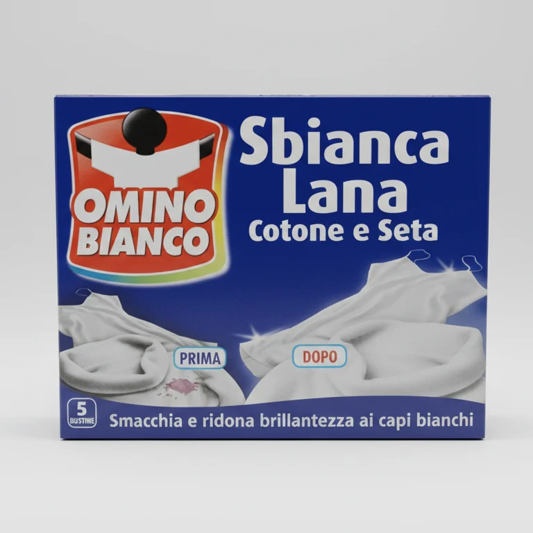Omino Bianco Sbianca Lana e Delicati | 5 Buste Monodose | Azione Anti-Ingiallimento per Lana, Seta e Lino | Protegge e Rigenera