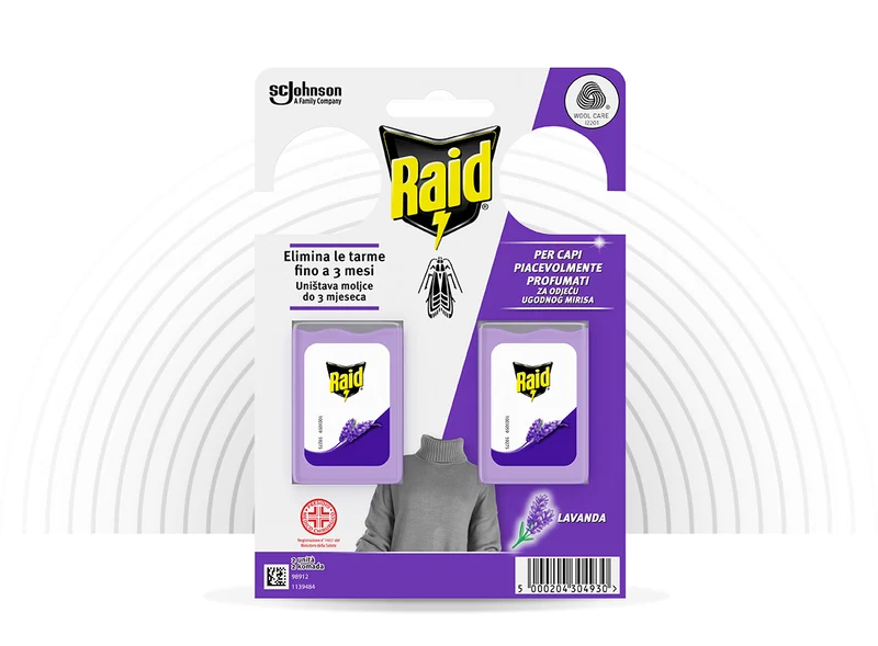 Raid Tarme Gel Lavanda 2 Unità | Protezione Attiva per Armadi e Cassetti | Antitarme Discreto per Lana e Seta | Non Macchia i Tessuti