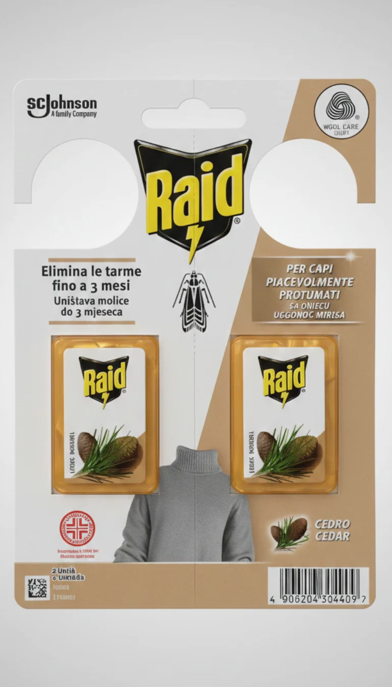 Raid Antitarme Gel Legno di Cedro – 2 Unità – Protezione Stagionale Woolmark®
