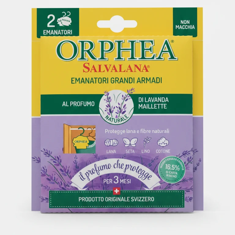 Orphea Salvalana Emanatori Grandi Armadi | Lavanda Maillette | Protezione Attiva 3 Mesi | Per Lana, Seta e Cashmere | 2 Pezzi Appendibili