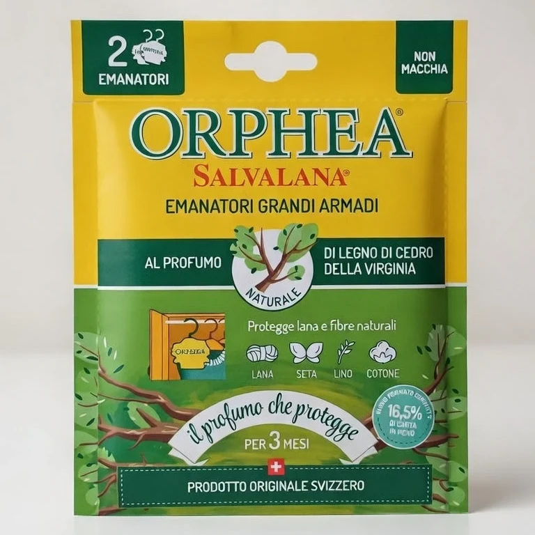 Orphea Salvalana Emanatori per Grandi Armadi e Cabine – Profumo Legno di Cedro della Virginia – 2 Pezzi in Pura Cellulosa – Protezione 3 Mesi