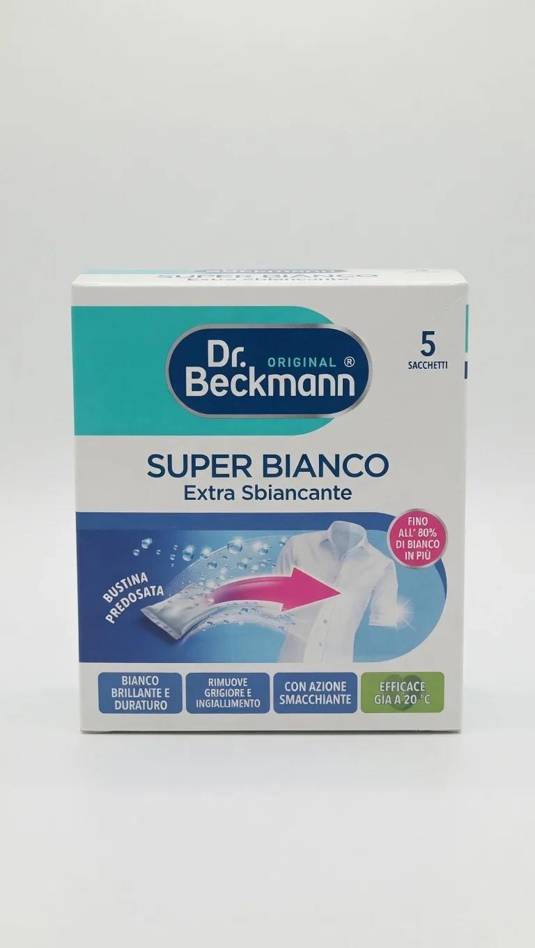 Dr. Beckmann Super Bianco Extra Sbiancante | Additivo Bucato Anti-Ingiallimento e Anti-Ingrigimento | Confezione 5 Sacchetti Predosati | Efficace da 20°C
