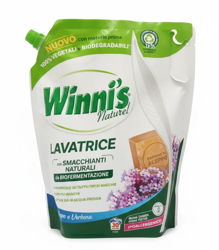 Winni’s Naturel Detersivo Lavatrice Liquido 1500 ml | Aleppo e Verbena | Formula Ipoallergenica Vegetale | Eco-Ricarica 30 Lavaggi | Certificato SkinEco e Vegan OK