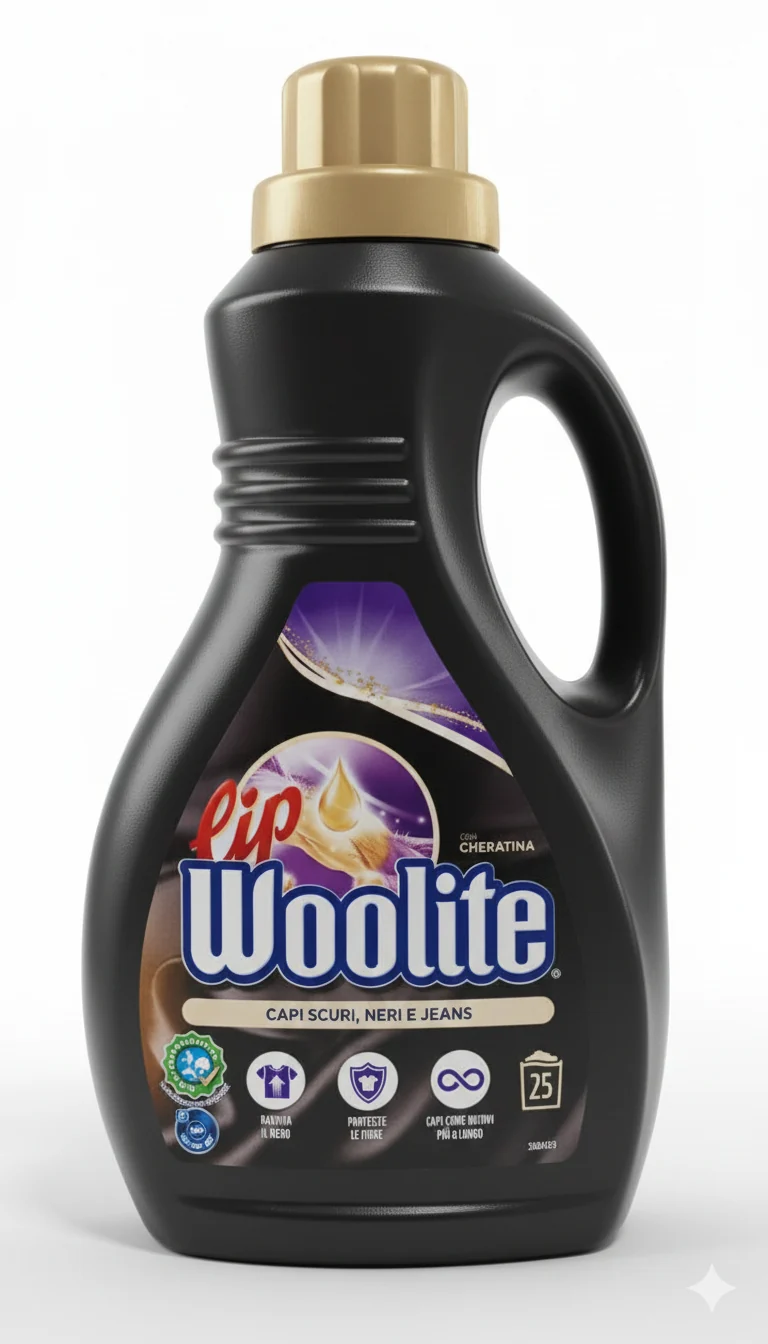 LIP Woolite Noir | Detersivo Liquido per Capi Scuri, Neri e Jeans | 1,5 Litri | 25 Lavaggi | Formula Avanzata con Cheratina Anti-Sbiadimento