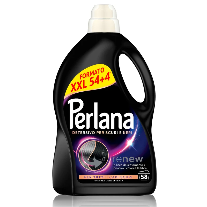 Perlana Renew Detersivo Liquido per Capi Neri & Scuri 2.9L – Ravviva Colore e Rinnova Fibre 58 Lavaggi XXL