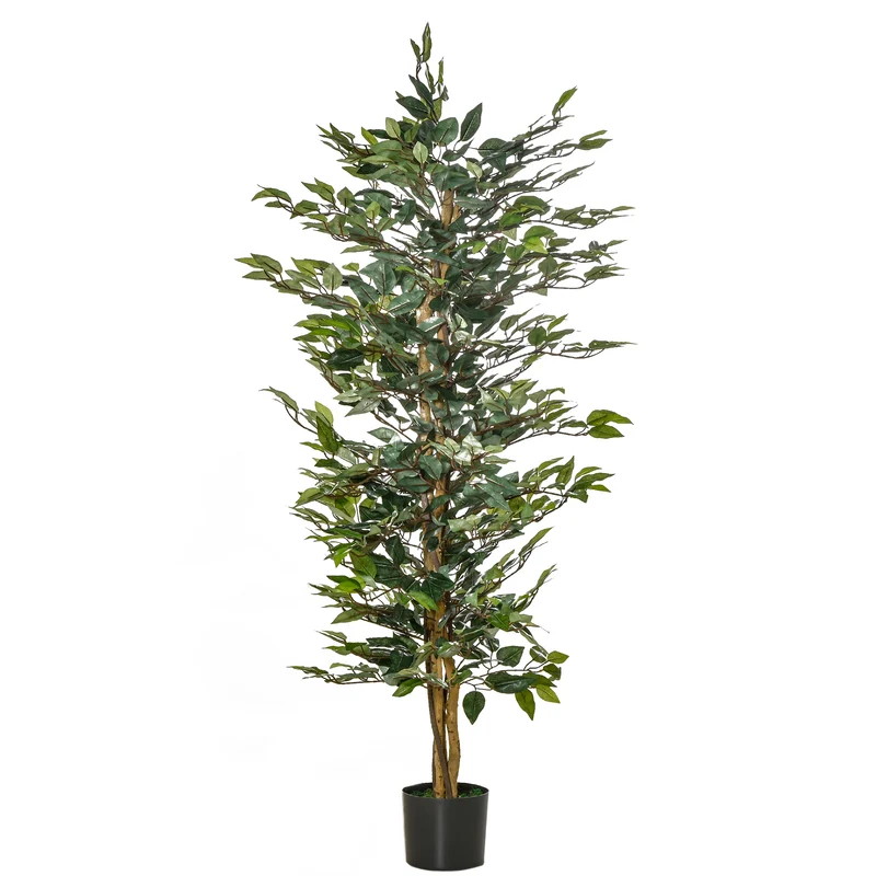EasyComfort Pianta Finta di Ficus Alta 150cm, Decorazione per Interno ed Esterno con Vaso Incluso