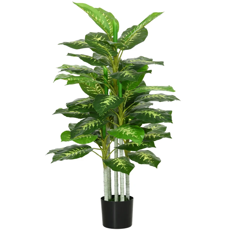 EasyComfort Pianta Artificiale Decorativa Alta 120 cm con Vaso Nero per Interni ed Esterni