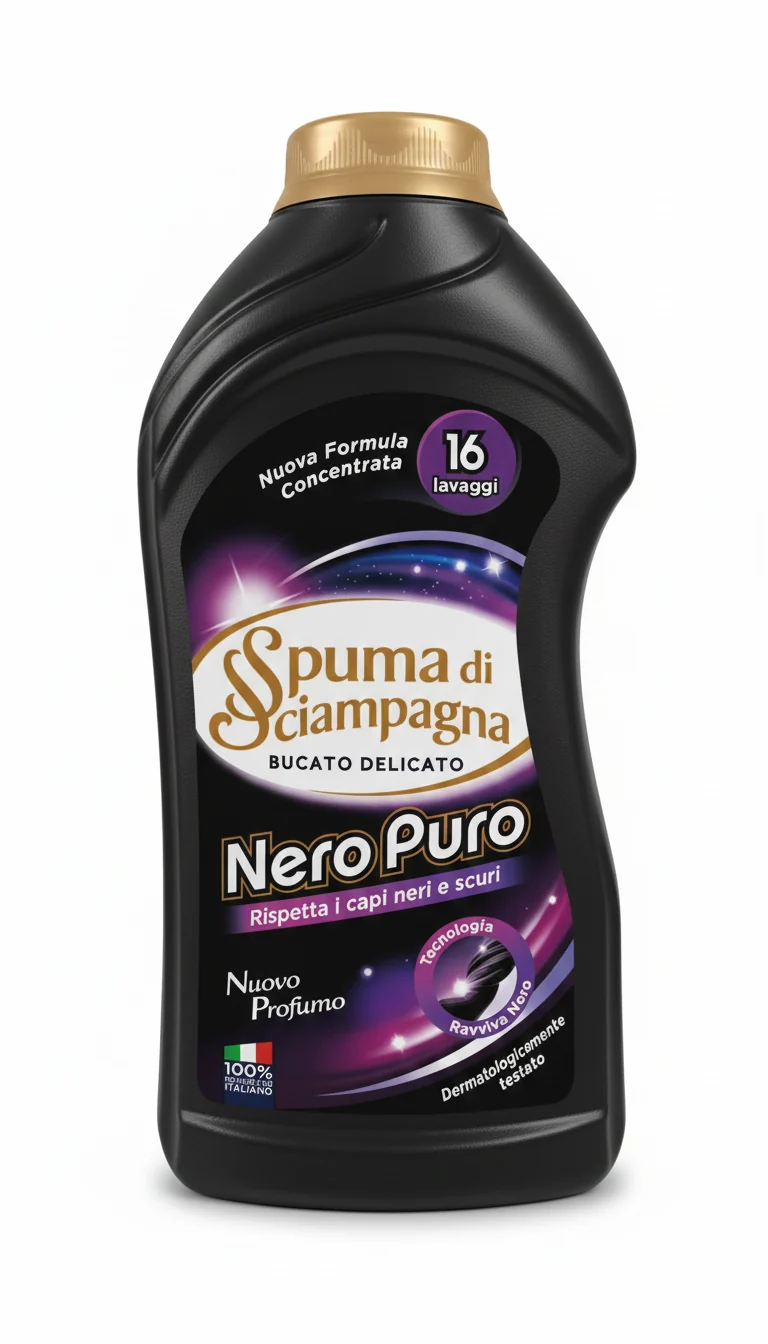 Spuma di Sciampagna Nero Puro 800ml | Detersivo Liquido per Capi Neri e Scuri | Azione Ravviva Colori | Formula Biodegradabile | Efficace a 30°C