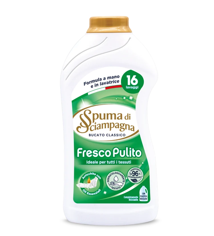 Spuma di Sciampagna Fresco Pulito | Detersivo Liquido Universale con Oli Essenziali | Efficace a Basse Temperature | 800ml