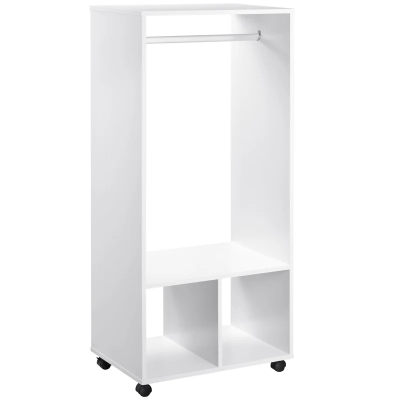 EasyComfort Mobile Appendiabiti con Barra in Alluminio e 2 Ripiani Aperti, in Truciolato, 60x40x128 cm, Bianco