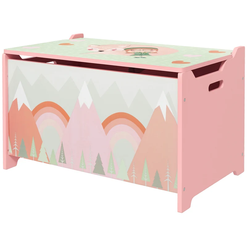 EasycomfortZONEKIZ Baule Portagiochi per Bambini con Coperchio e Cerniera di Sicurezza in MDF, 60x37x39cm, Rosa