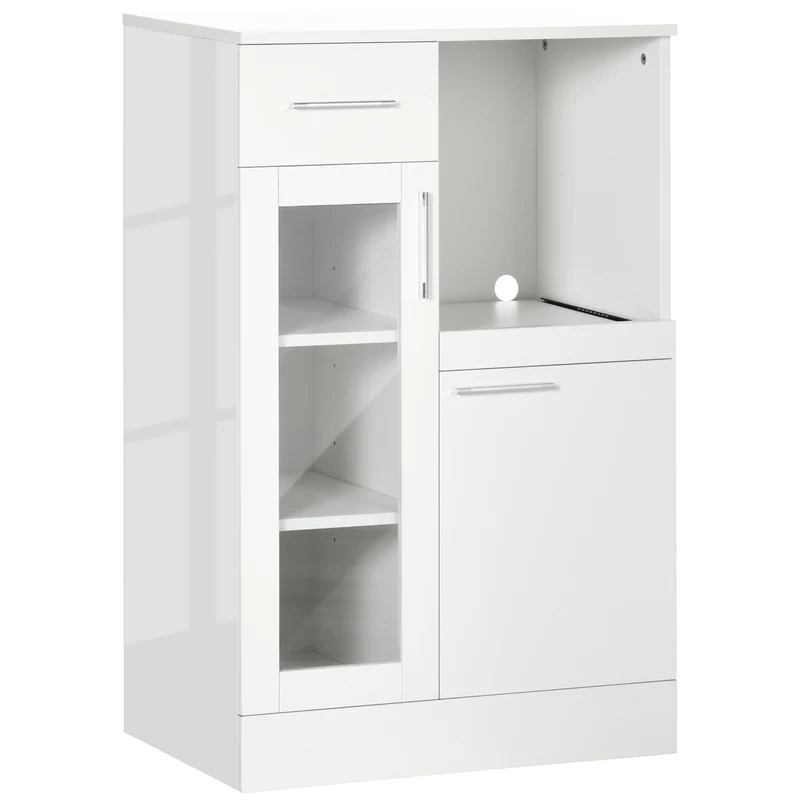 Easycomfort Credenza Moderna con Armadietti e Cassetto in Legno e Vetro, 60x40x95cm, Bianco