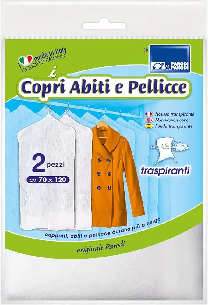 PARODI & PARODI - Copri Abiti e Pellicce da Armadio, Copriabiti Antipolvere Trasparenti e Traspiranti per Appendibiti, Ideali per Vestiti, Pellicce, Cappotti e Giacche, 70x120cm, Set 2 Pezzi