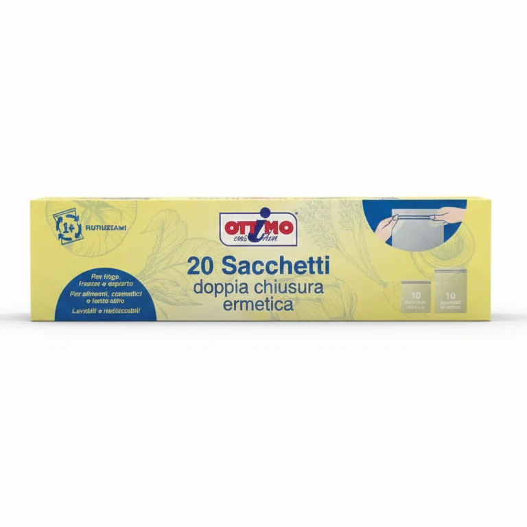 Ottimo | 20 Sacchetti Ermetici Riutilizzabili | Sistema a Doppia Chiusura a Pressione | Ultra-Resistenti per Frigo, Freezer e Viaggio | Fondo Estensibile Salvaspazio | Formati Assortiti