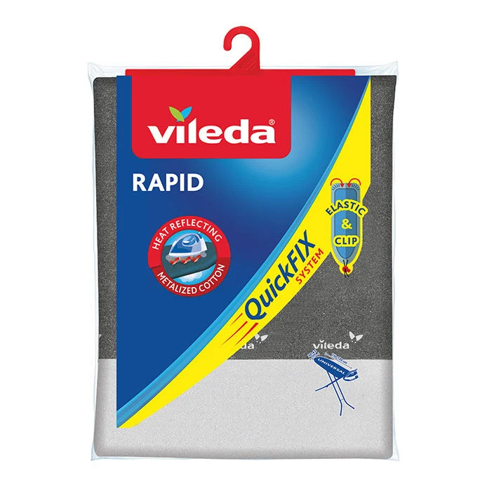 Vileda Rapid Copriasse da Stiro Metallizzato | Riflette il Calore per Stiratura Rapida | Misura Universale 110-130cm | Imbottitura in Spugna e Sistema Quick Fix