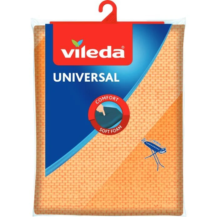 Vileda Copriasse da Stiro Universale a Doppio Strato | Rivestimento in Cotone e Spugna | 110-130cm | Fissaggio con Clip Anti-Pieghe